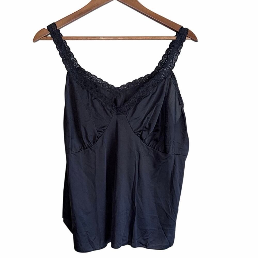Vintage Shadowline black nylon slip camisole top 44 USA made cottagecore moody
